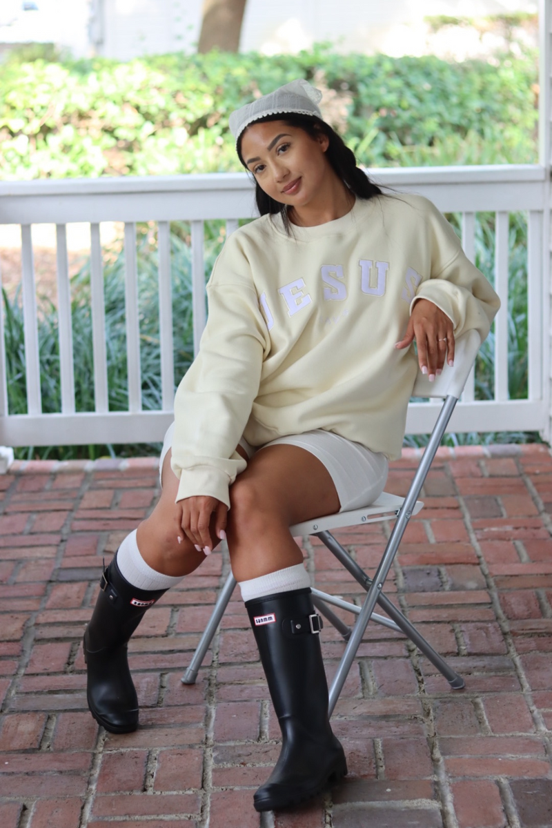 Jesus Saves Pullover in Butter (PREORDER SHIPS IN 4-6 WEEKS)