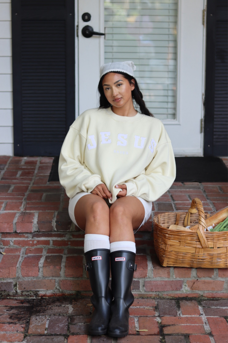 Jesus Saves Pullover in Butter (PREORDER SHIPS IN 4-6 WEEKS)