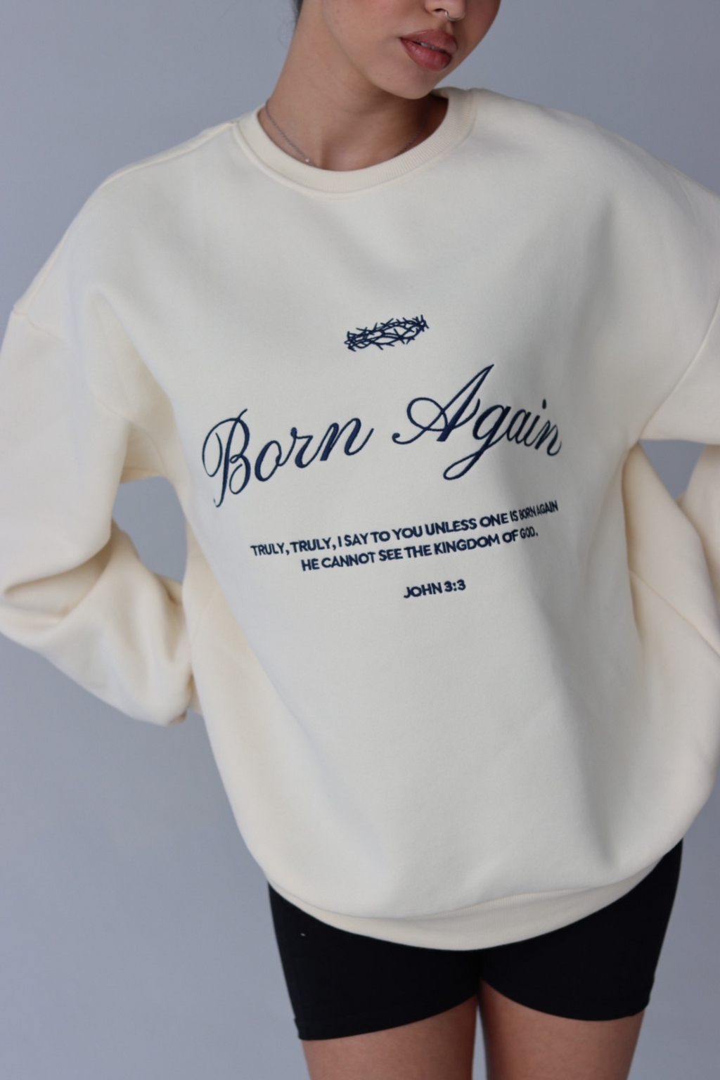 BORN AGAIN PULLOVER IN IVORY  (PREORDER SHIPS IN 4-6 WEEKS)