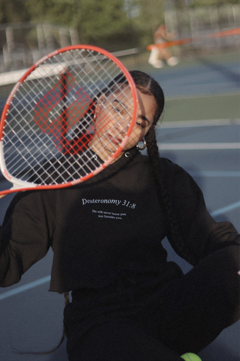 THE DEUTERONOMY CROPPED HOODIE IN NOIR